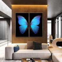 Quadro Decorativo Borboleta Azul Asas Preto Kit 2 peças 20x30cm