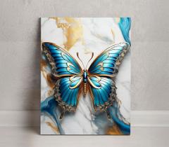 Quadro Decorativo Borboleta Azul e Dourada - Arte Elegante em Tela Acetinada, Luxo e Sofisticação, Pronto para Pendurar Quadro Decorativo Borboleta Azul e Dourada - Arte Elegante em Tela Acetinada, Luxo e Sofisticação, Pronto para Pendurar