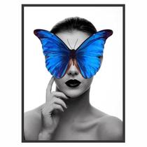 Quadro Decorativo Borboleta Azul no Rosto 90x60 Sala Quarto Quadro Decorativo Borboleta Azul no Rosto 90x60 Sala Quarto
