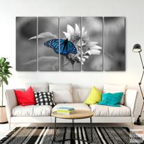 Quadro Decorativo - Borboleta Azul -Tela em Tecido 5 peças