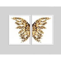 Quadro Decorativo Borboleta Dourada Asas Gold Para Quarto Sala Kit 2 peças Grande ou Pequeno