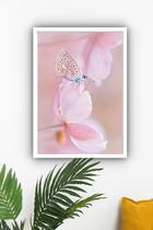 Quadro Decorativo Borboleta Flores Rosa - 70X50Cm