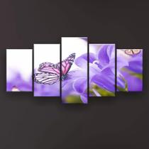 Quadro Decorativo Borboleta Monarca Flor Lilás 129x61 Sala