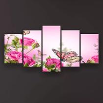 Quadro Decorativo Borboleta Monarca Rosas 129x61 Sala Quarto