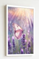 Quadro Decorativo Borboleta Rosa Raios Sol - 70x50cm