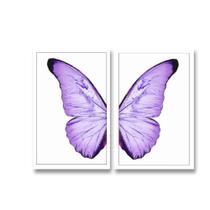 Quadro Decorativo Borboleta Roxa Asas Lílas Para Quarto Sala Kit 2 peças 40x60 Grande