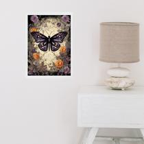 Quadro Decorativo Borboleta - Roxo e Laranja 45x34cm - com vidro