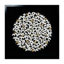 Quadro Decorativo Borboletas Brancas em Circulos Dourado