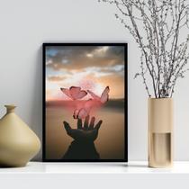 Quadro Decorativo Borboletas Mágicas Rosa 33x24cm - com vidro