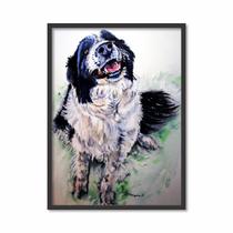 Quadro Decorativo Border Colli Cachorro Colorido com Moldura