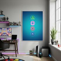 Quadro Decorativo Botões Playstation-70X50Cm Mold Preta Quadro Decorativo Botões Playstation-70X50Cm Mold Preta