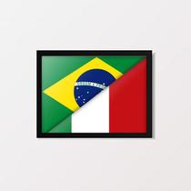 Quadro Decorativo Brasil Itália Bandeiras 24x18cm - com vidro