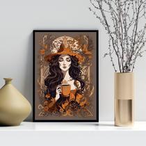 Quadro Decorativo Bruxa - Café 45X34Cm - Com Vidro