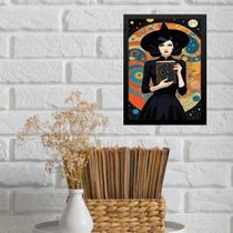 Quadro Decorativo Bruxa Com Livro 24X18Cm