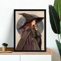 Quadro Decorativo Bruxinha Com Gatinho 24x18cm - com vidro Quadro Decorativo Bruxinha Com Gatinho 24x18cm - com vidro