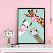 Quadro Decorativo Bubble Gum Animals 45X34 C/Vidro - Preta
