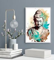 Quadro Decorativo Buda Aquarela Turquesa 24x18cm - com vidro