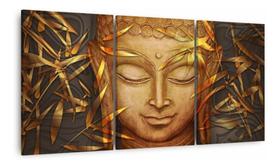 Quadro Decorativo Buda Design Dourado Mosaico 3 Peças - NEYRAD
