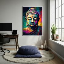 Quadro Decorativo Buda Em Cores 70x50cm Mold Preta Quadro Decorativo Buda Em Cores 70x50cm Mold Preta