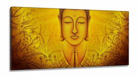 Quadro Decorativo Buda Meditação Amarelo Arte 130x60 em Tecido Canvas