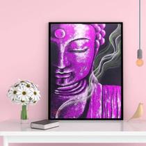 Quadro Decorativo Buda Roxo 24X18Cm - Madeira Preta