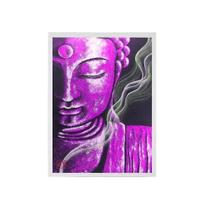 Quadro Decorativo Buda Roxo 33X24Cm C/Vidro Madeira Branca