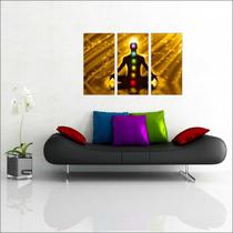 Quadro Decorativo Budismo Buda Chacras Religiosidade Salas Decorações 3 peças Com Moldura