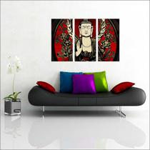 Quadro Decorativo Budismo Buda Chacras Religiosidade Salas Decorações 3 peças Com Moldura