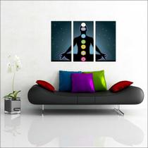 Quadro Decorativo Budismo Buda Chacras Religiosidade Salas Decorações 3 peças Com Moldura
