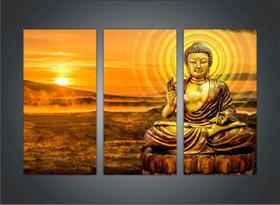 Quadro Decorativo Budismo Buda Chacras Religiosidade Salas Decorações 3 peças Com Moldura