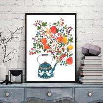 Quadro Decorativo Bule Com Flores 24X18Cm Moldura Branca Quadro Decorativo Bule Com Flores 24X18Cm Moldura Branca
