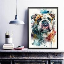 Quadro Decorativo Bulldog Inglês Aquarela 33X24Cm - Vidro