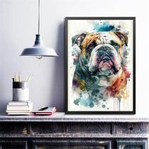 Quadro Decorativo Bulldog Inglês Aquarela 45x34cm