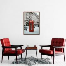 Quadro Decorativo Cabine Telefonica Vermelha, Londres Moldura Caixa, Marrom Cafe
