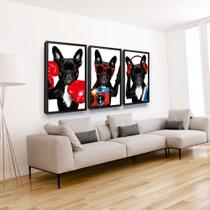 Quadro Decorativo Cachorro Bulldog Cores 3 Peças