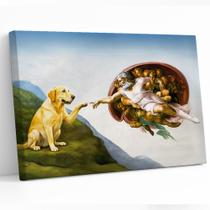 Quadro decorativo Cachorro Criação de Adão Releitura Divertida da Obra Famosa de Michelangelo. tela acetinada