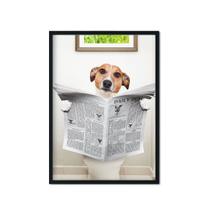 Quadro Decorativo Cachorro Lendo Jornal Banheiro Sala Quarto Escritório