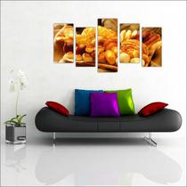 Quadro Decorativo Cafeterias Café Padarias Pães Bolos Gourmet Decorações Salas 5 peças com Moldura