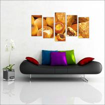 Quadro Decorativo Cafeterias Café Padarias Pães Bolos Gourmet Decorações Salas 5 peças com Moldura
