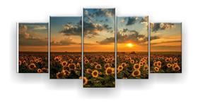 Quadro Decorativo Campo De Girassóis Entardecer 5 Peças