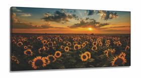 Quadro Decorativo Campo De Girassóis Entardecer em Tecido Canvas 130x60