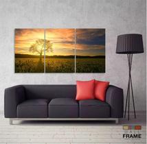 Quadro Decorativo Campo Natureza Árvore Nascer do Sol 3 Peças 120x60 em tecido Quadro Decorativo Campo Natureza Árvore Nascer do Sol 3 Peças 120x60 em tecido