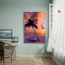 Quadro Decorativo Canoa E Palmeira-70x50cm Cor:Moldura Branca Quadro Decorativo Canoa E Palmeira-70x50cm Cor:Moldura Branca