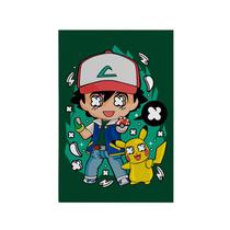 Quadro Decorativo Canvas Ash Pikachu Pokemon Anime Verde