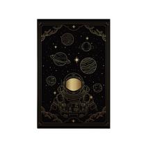 Quadro Decorativo Canvas Astronauta Dourado Planetas Preto