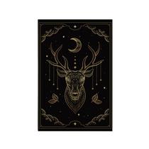 Quadro Decorativo Canvas Cervo Mistico Preto Dourado Lua