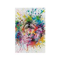 Quadro Decorativo Canvas Leão Splash Tinta Colorido Branco