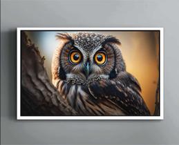 Quadro Decorativo Canvas Moldura Filete Ave Coruja Natureza Animais