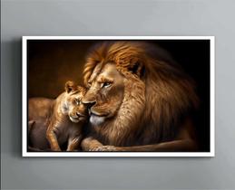 Quadro Decorativo Canvas Moldura Filete Natureza Animais Leão Filhotes Quadro Decorativo Canvas Moldura Filete Natureza Animais Leão Filhotes