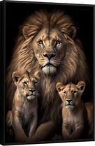 Quadro Decorativo Canvas Moldura Filete Natureza Leão Animais Leões Sala
